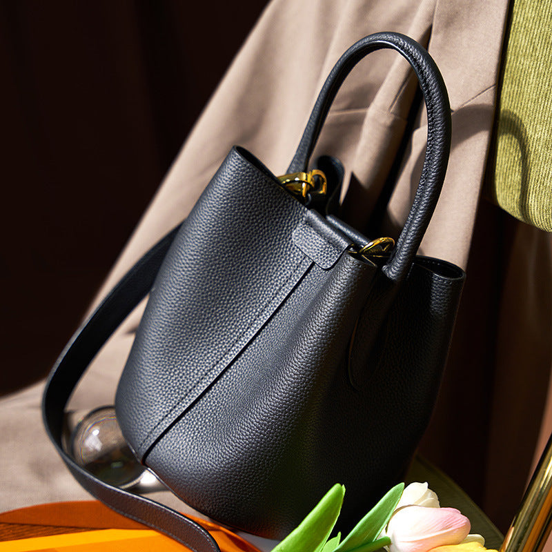 Genuine Leather Crossbody Bucket Bag Tote Bag Shoulder Bag