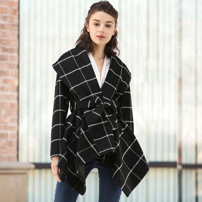 Lace up Plaid mid length top women's coat