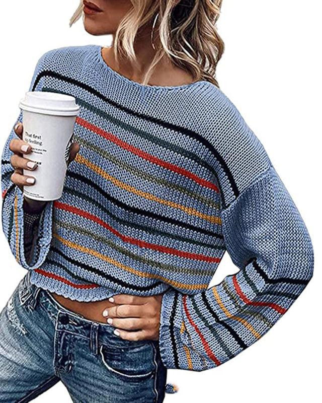 Colorful striped sweater women autumn