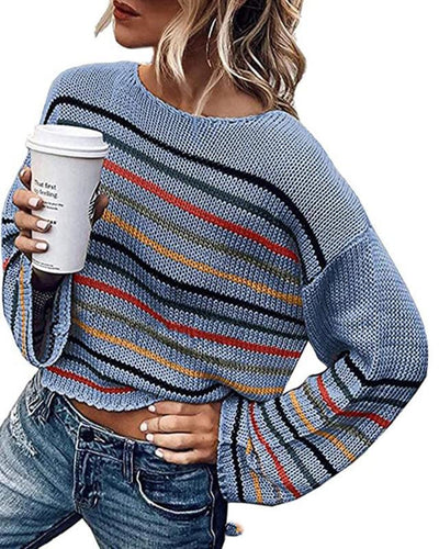 Colorful striped sweater women autumn