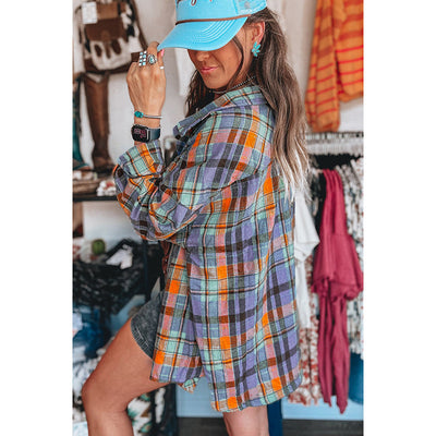 Summer New Plaid Printed Long-sleeved Top Women