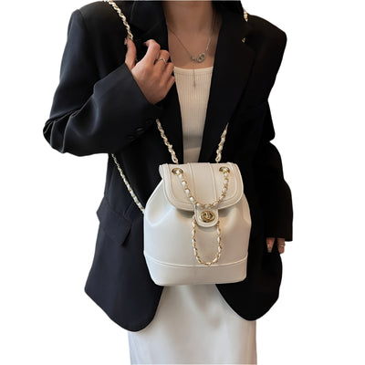 Vegan Leather Chain Backpack One Shoulder Bucket Bag