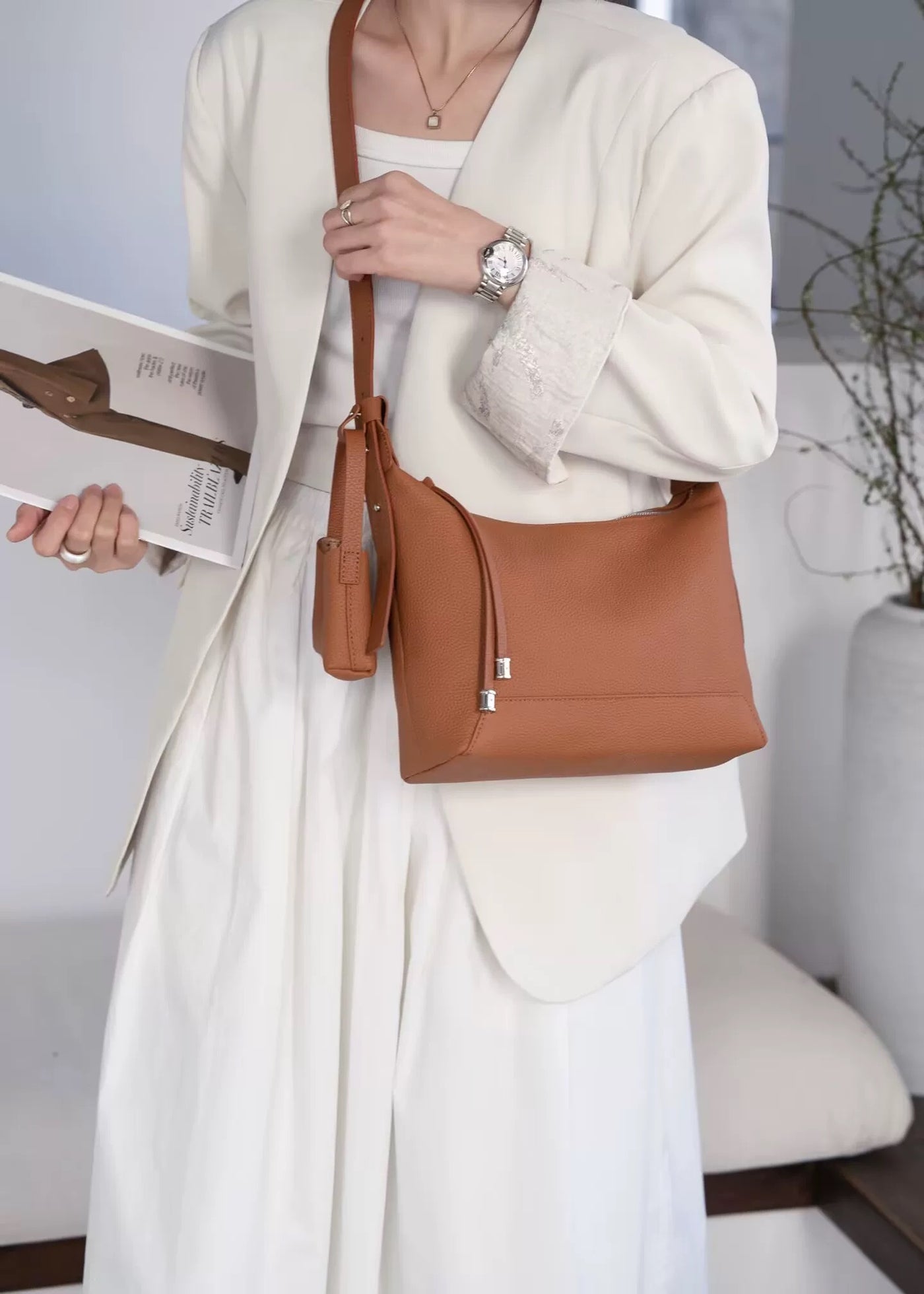 Genuine Leather Bag Minimalist Shoulder Bag Tote Bag  Leather Handbag Underarm Crossbody