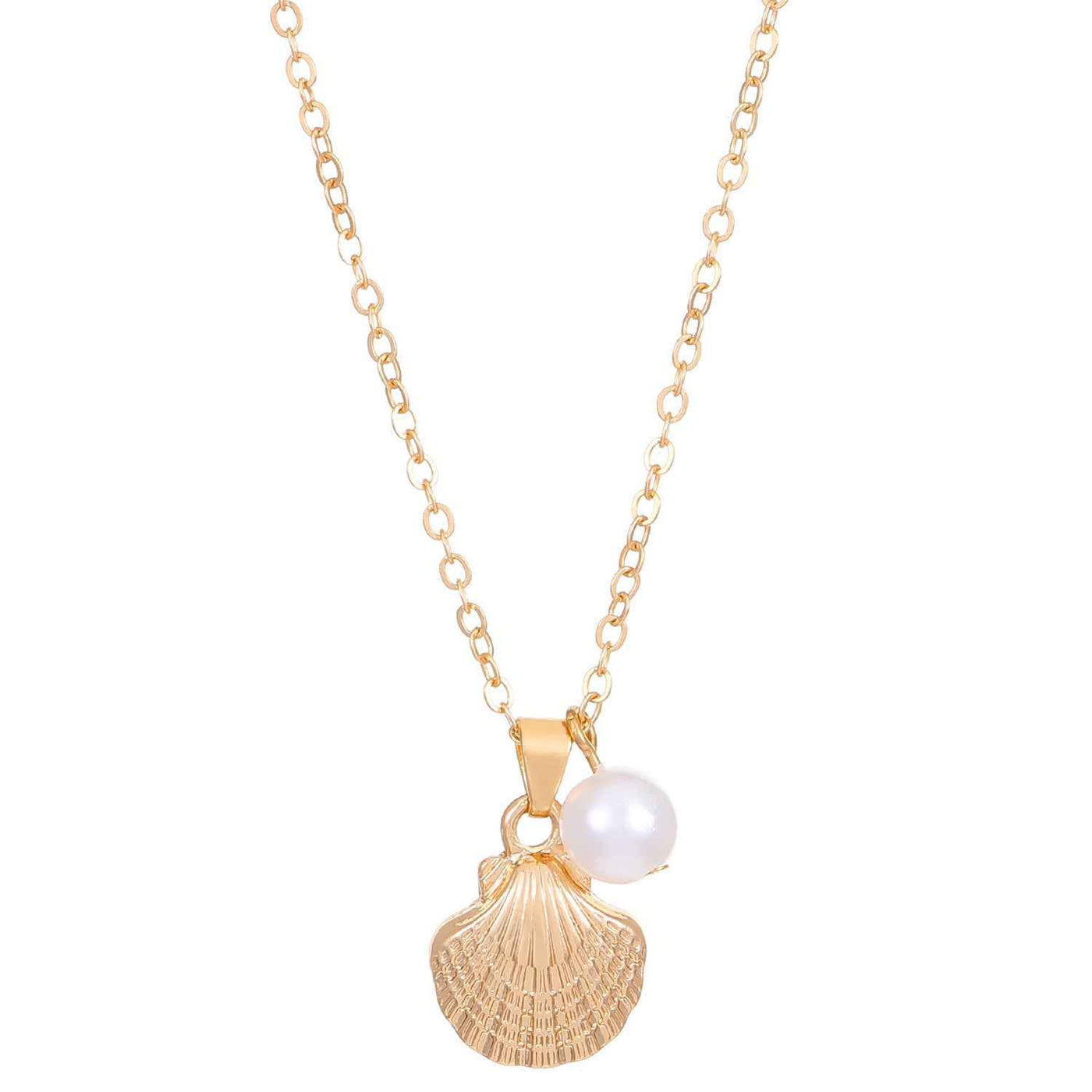 Rhinestone Pearl and Seashell Necklace