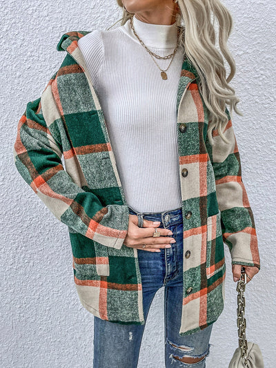 Mid Length Plaid Top With Loose Long Sleeves