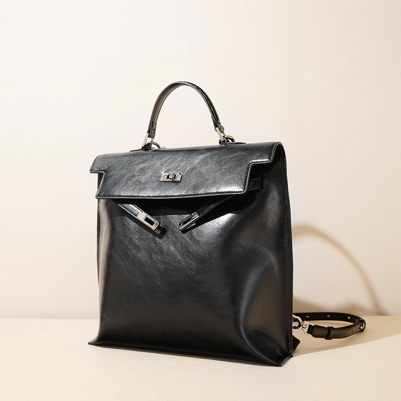 Genuine Leather Backpack - Large Capacity Single-Double Shoulder Bag Genuine Leather Backpack Single-Double s