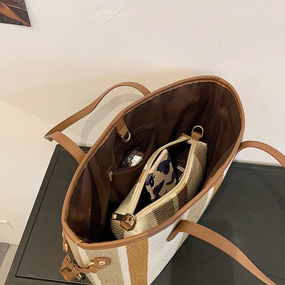 2 Pc one set of  One-shoulder Big Bag Casual Canvas  Bag Tote Bag and Crossbody Bag