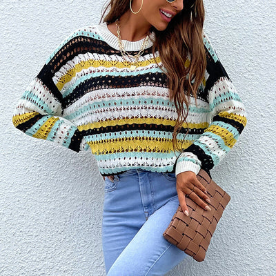 Color Striped Stitching Sweater Women