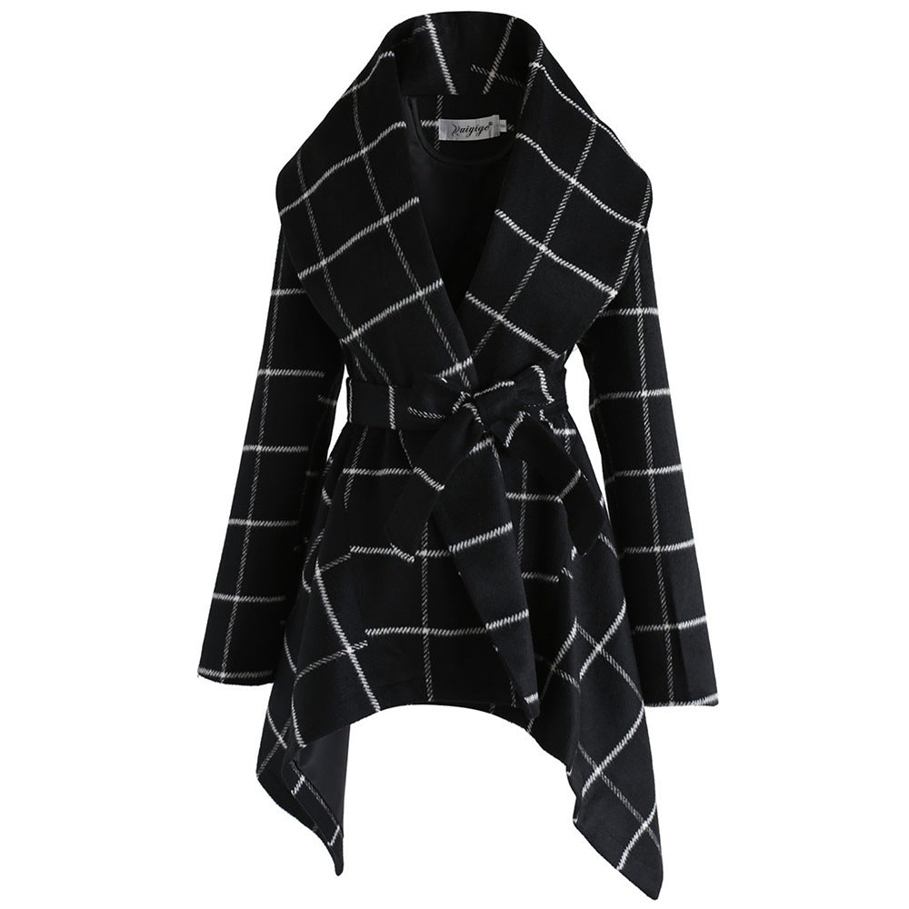 Lace up Plaid mid length top women's coat