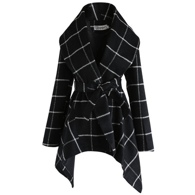 Lace up Plaid mid length top women's coat