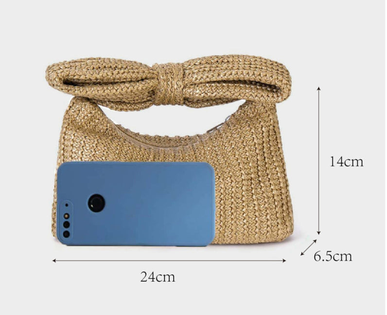 Straw Bag Clutch Tote with Bow Designs - Stylish Handbag Underarm Bag Straw Bag Bow designs Handbag Clutch Und