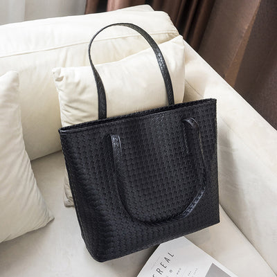 Vegan Leather Shoulder  Woven Bag