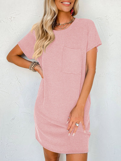 Striped Short Sleeve Pocket Dress Women