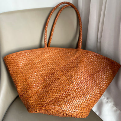 Genuine Leather Tote Bag Hand Woven Large Capacity Bag