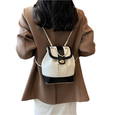 Vegan Leather Chain Backpack One Shoulder Bucket Bag