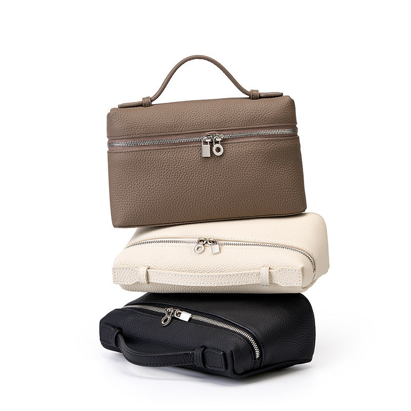 Genuine Leather Portable Box Messenger Bag Crossbody Shoulder Bag Underarm bag