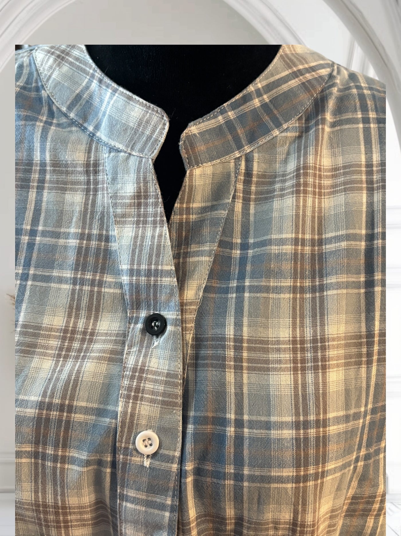 Plaid Shirt Women's Short Sleeves Summer Thin  drawstring Cotton Half-Sleeved Top