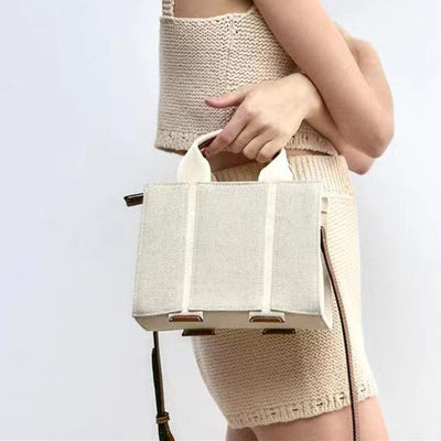 Canvas Stitching Portable Shoulder Messenger Bag Crossbody Tote Bag Underarm