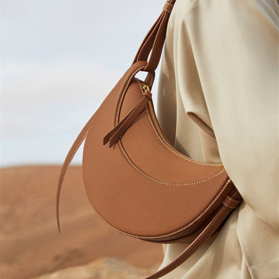 Genuine Leather Bag Tote Bag Crescent Shape Bag