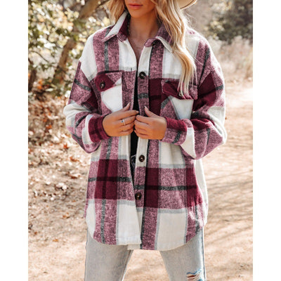 Cashmere Long Sleeve Plaid Top Loose Casual Women