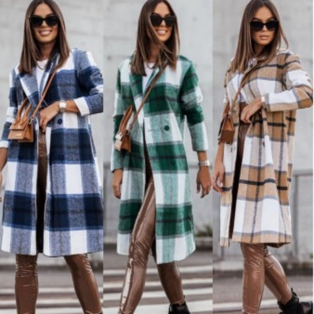 Printed Mid-length Plaid Wool Coat Light Jacket Women