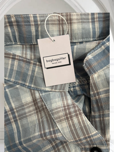 Plaid Shirt Women's Short Sleeves Summer Thin  drawstring Cotton Half-Sleeved Top