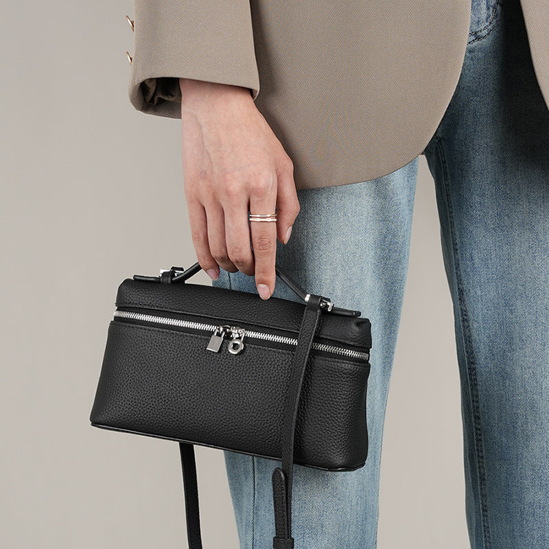 Genuine Leather Portable Box Messenger Bag Crossbody Shoulder Bag Underarm bag