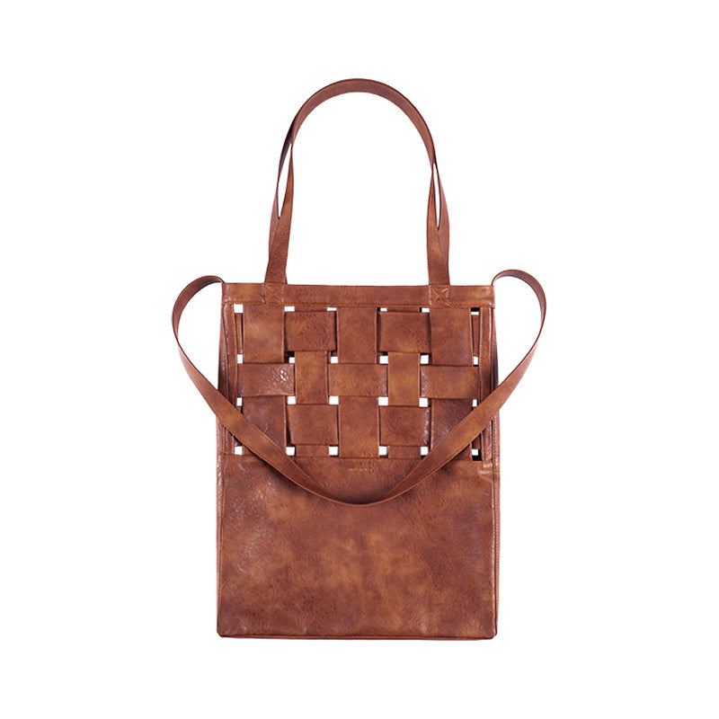 Vegan Leather Woven Structure Crossbody Shoulder Bag Tote Bag