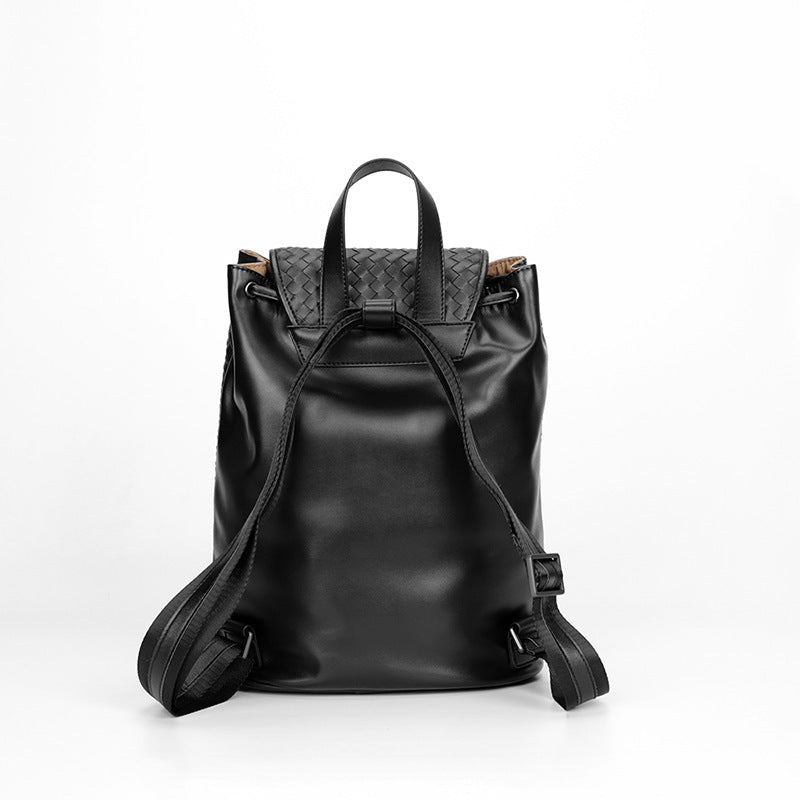 Genuine Leather Woven Large Capacity Casual Backpack