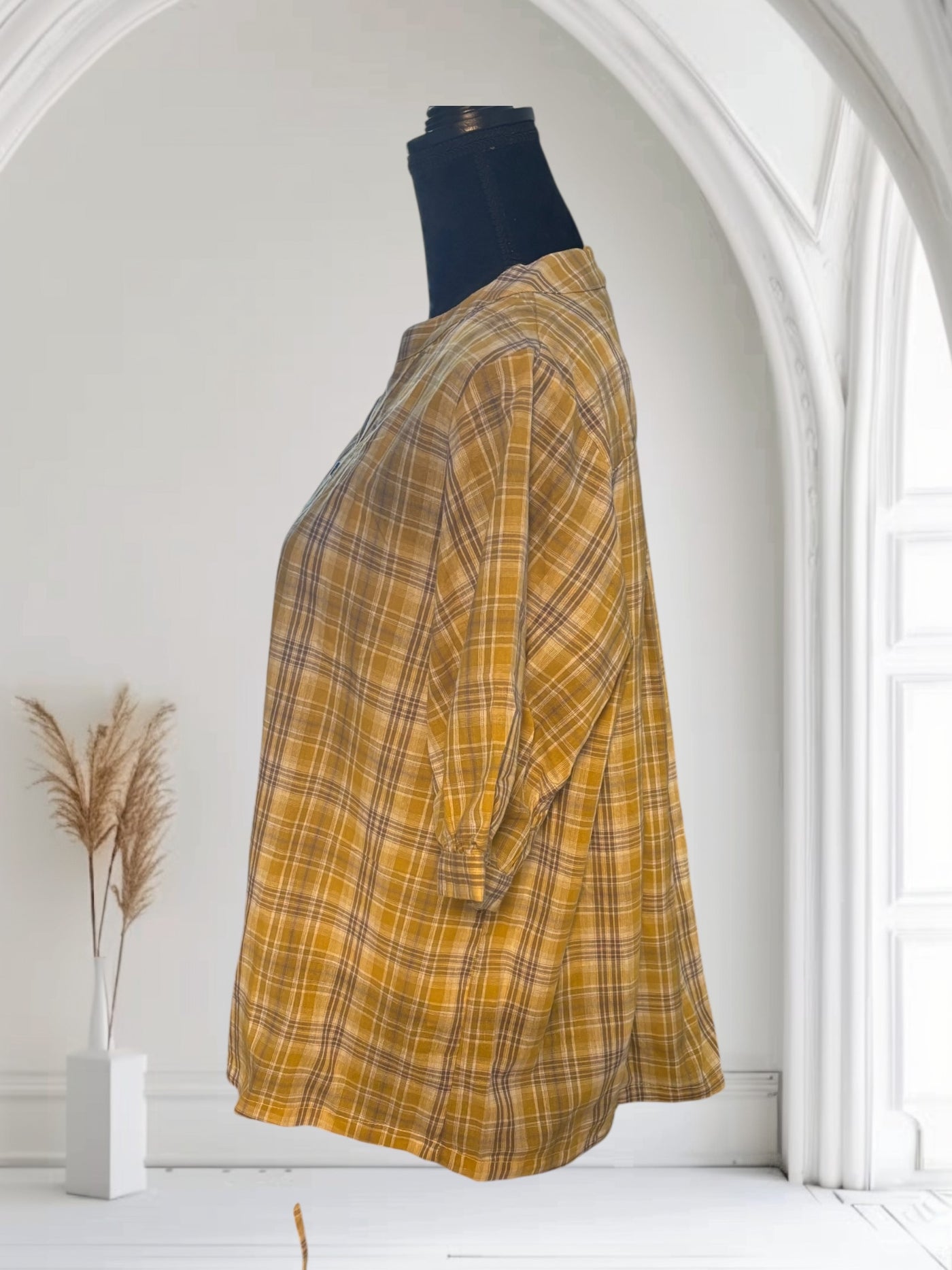 Plaid Shirt Women's Short Sleeves Summer Thin  drawstring Cotton Half-Sleeved Top