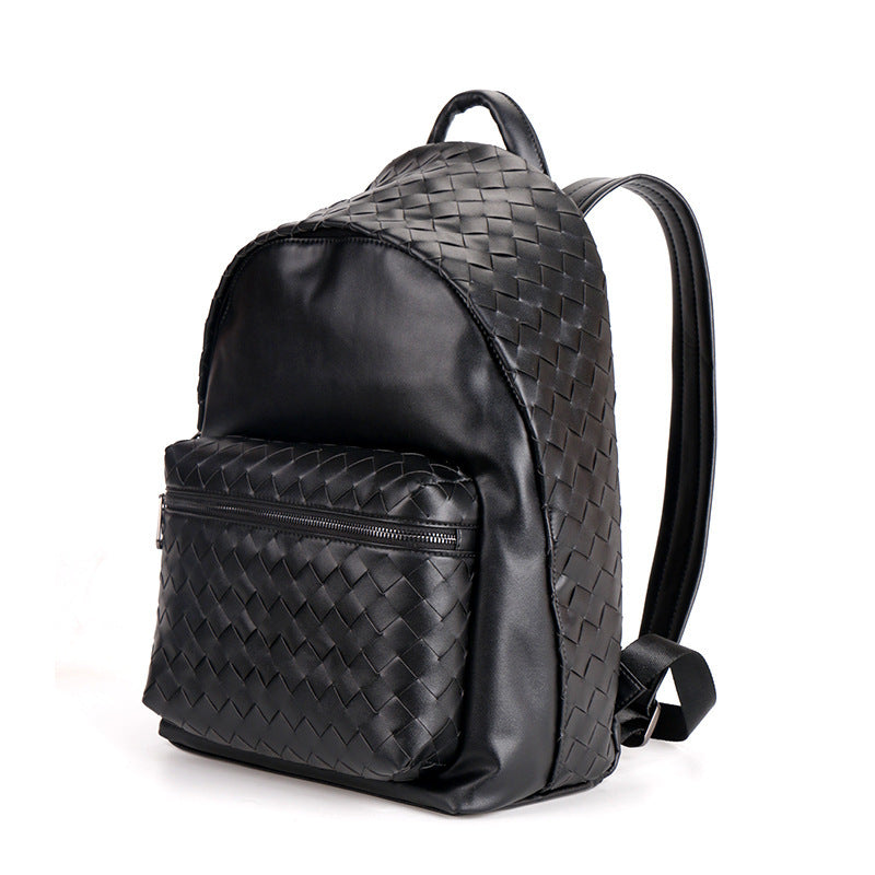 Genuine Leather Woven Backpack Large-capacity School Bag