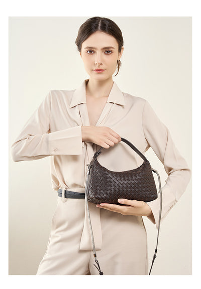 Leather Weave Dumpling Bag - Authentic Leather Tote, Shoulder, Underarm, and Crossbody Bag Authentic Leather Weave Dumpling Bag Tot