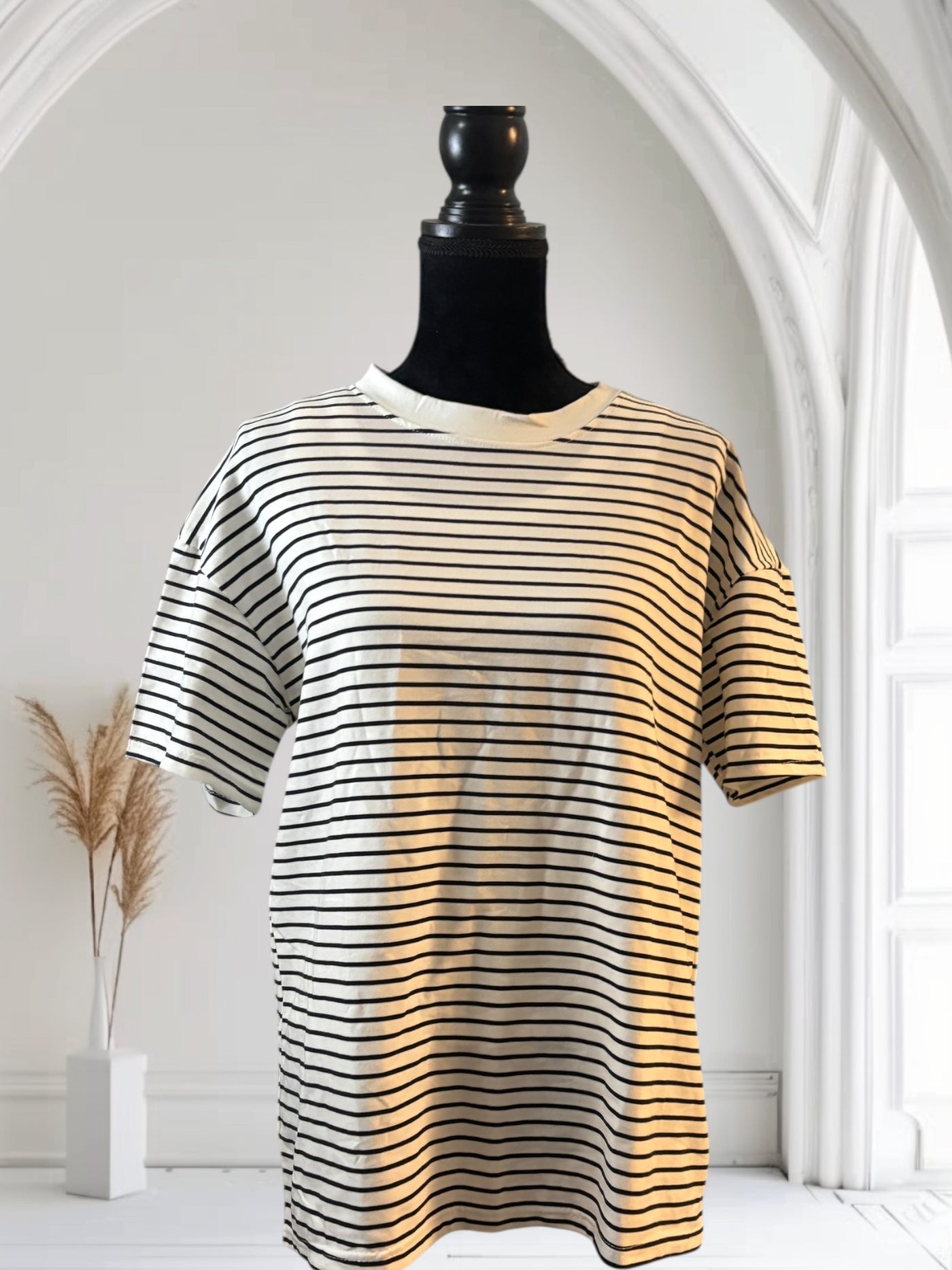 Womens Striped Short Sleeve T shirt Crewneck Loose Style  Cotton T Shirt