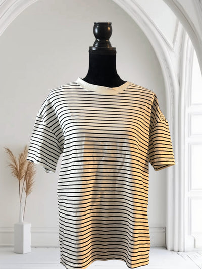 Womens Striped Short Sleeve T shirt Crewneck Loose Style  Cotton T Shirt