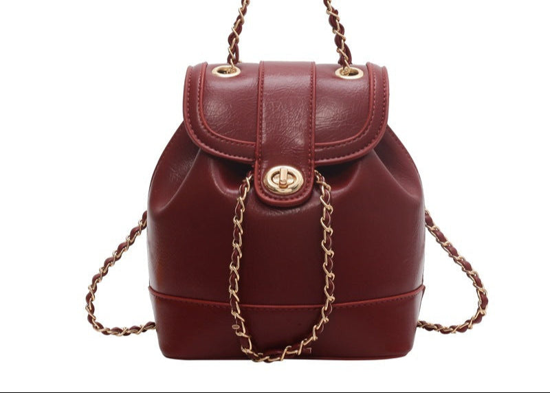 Vegan Leather Chain Backpack One Shoulder Bucket Bag