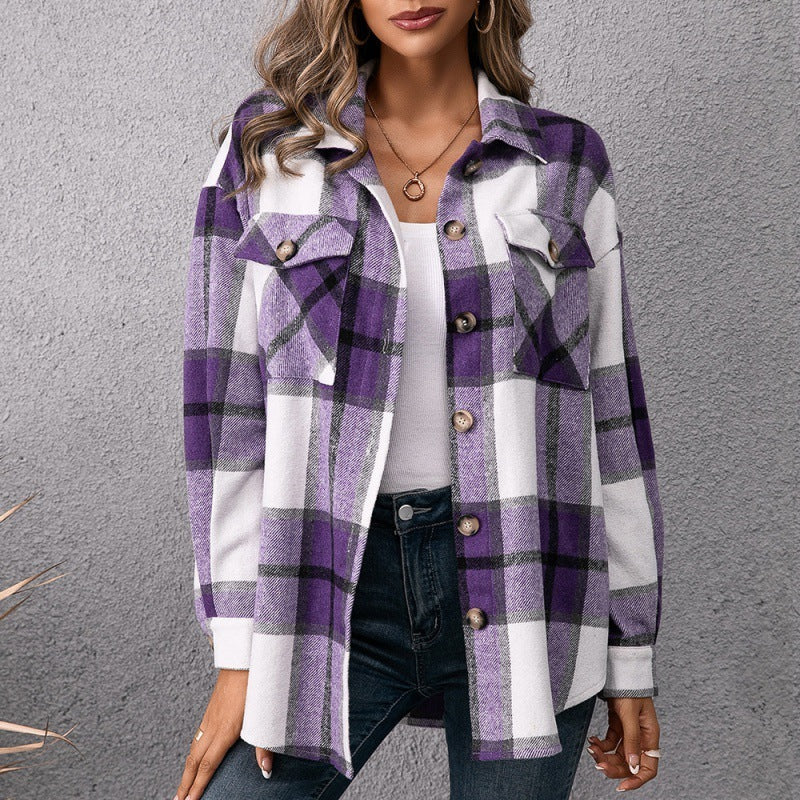 Women's Plaid Shirt Plaid Jacket Coat Top