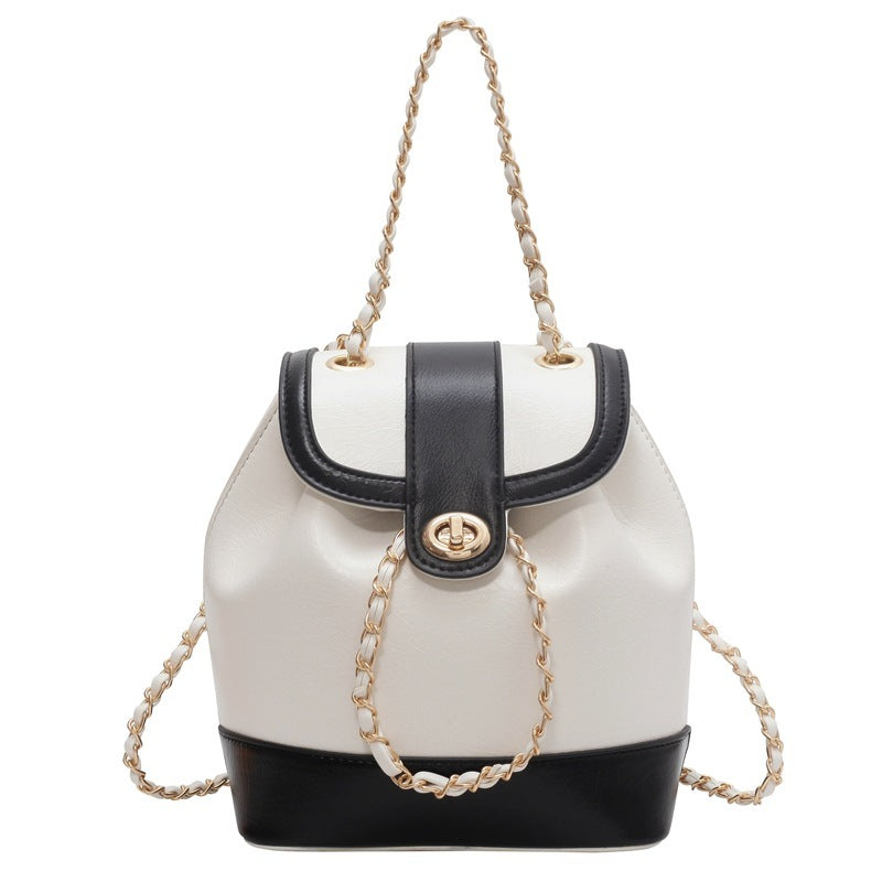 Vegan Leather Chain Backpack One Shoulder Bucket Bag