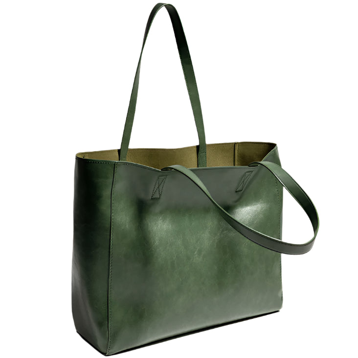 Dark Green Tote Oil Wax Soft Vegan Leather Women's Bag