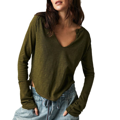 Multi-Color Long-sleeved T-shirt Loose And Irregular Women