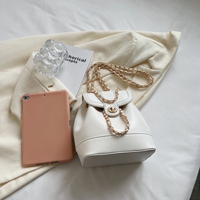 Vegan Leather Chain Backpack One Shoulder Bucket Bag