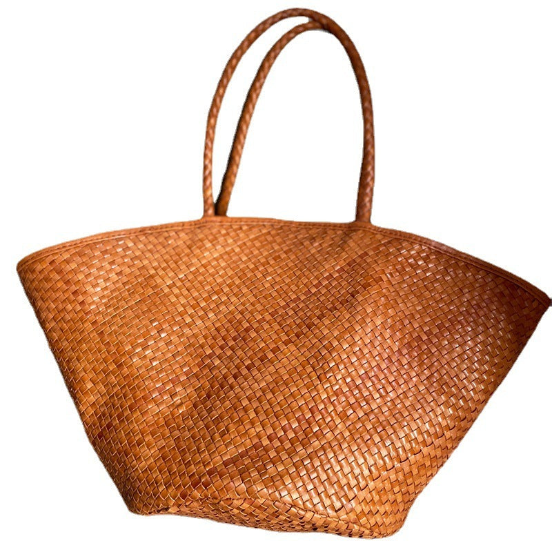 Genuine Leather Tote Bag Hand Woven Large Capacity Bag