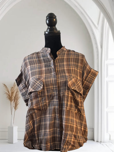 Women's Plaid Short Sleeve Button-Up Shirt