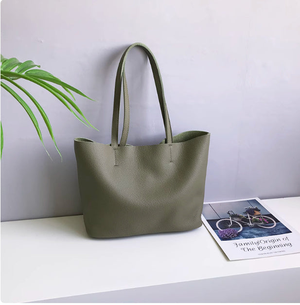 Genuine Leather Lightweight Small Size Tote Bag Shoulder Bag Handbag