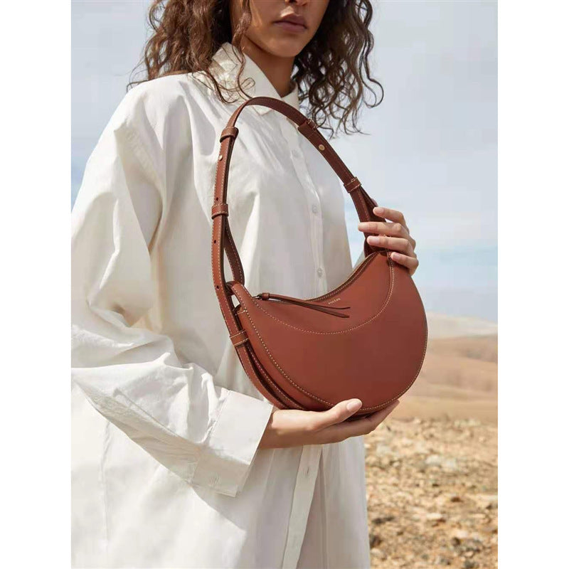 Genuine Leather Bag Tote Bag Crescent Shape Bag