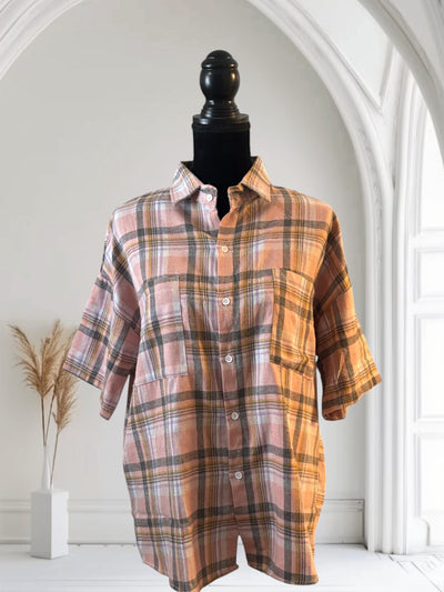 Women's Plaid Short Sleeve Button-Up Shirt