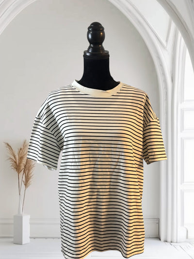 Womens Striped Short Sleeve T shirt Crewneck Loose Style  Cotton T Shirt