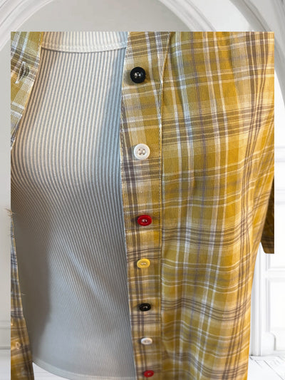 Plaid Shirt Women's Short Sleeves Summer Thin  drawstring Cotton Half-Sleeved Top
