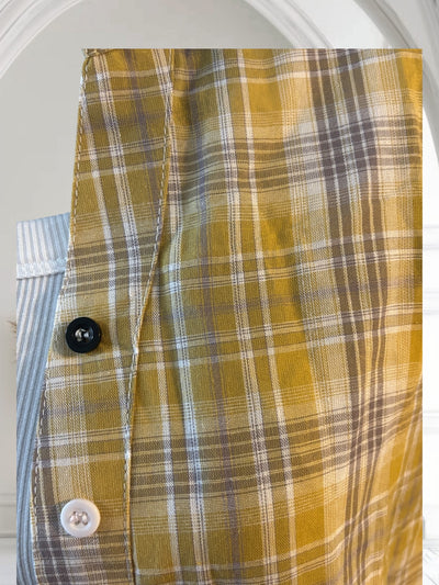 Plaid Shirt Women's Short Sleeves Summer Thin  drawstring Cotton Half-Sleeved Top