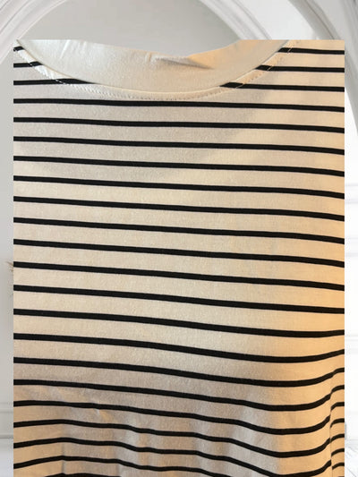 Womens Striped Short Sleeve T shirt Crewneck Loose Style  Cotton T Shirt