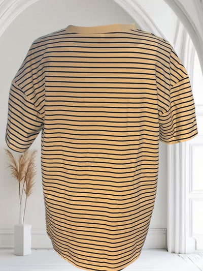 Womens Striped Short Sleeve T shirt Crewneck Loose Style  Cotton T Shirt